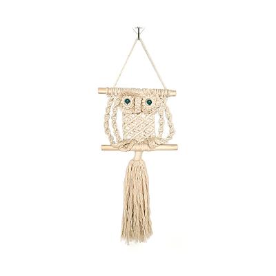 China 100% Handmade Handwoven Bohemian Walls Art Home Decor Hotel Wedding Owl Style Wooden Bead Cotton Rope Macrame Wall Hanging Handmade Tapestry for sale