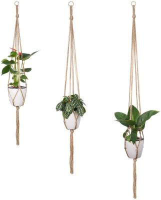 China 100% Handmade Macrame Plant Flower Pots Jute Rope Hangers Wedding Decor Hand Woven Wall Hanging Home Outdoor Indoor Hotel Handmade for sale