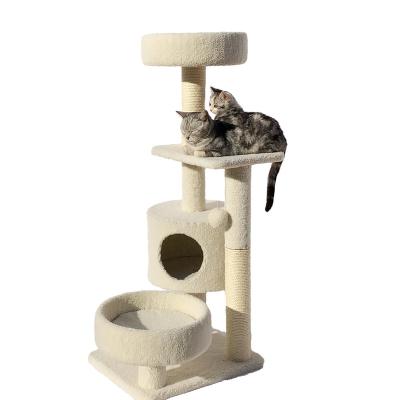 China Sustainable Easy Assemble Durable Multi-Level Wooden Rope Cat Tree House Condo Large Hemp Cat Tree for sale