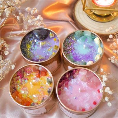 China Factory Wholesale Luxury Colored Crystal Infused Gemstone Candles Aromatherapy Wax Candles Custom Romantic for sale