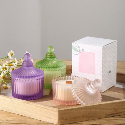 China Fashionable Soy Wax in Macaron Color Candy Glass Jar with Logo Buy Wooden Wick Scented Candles Wholesale for sale