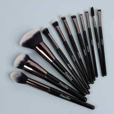 China Angular Blush 11pcs Popular Private Label Professional Black Makeup Brush Factory Price OEM ODM Makeup Brushes Custom Logo for sale