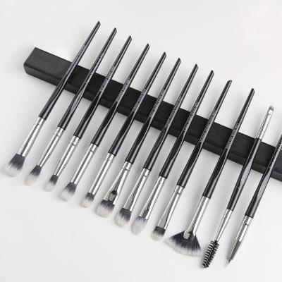 China Angular Blush Black 12PCS Professional EYE Make Up Brush Natural Pony Hair Eyeliner Eyebrow Eyeshadow Brush for sale