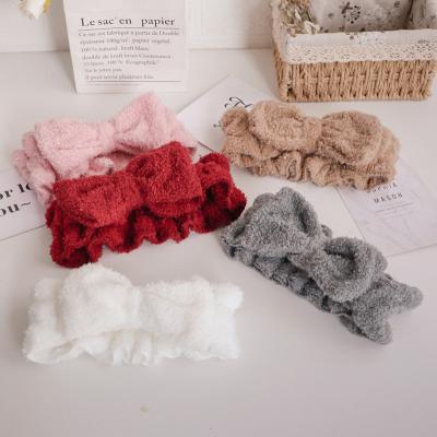 China Logo Cotton Elastic Makeup Knot Friendly Material Custom Plush Head Band Tied Headband For Women for sale