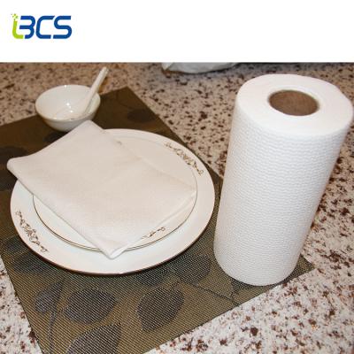 China Eco-Friendly Disposable Low-fiber Wood Pulp Polyester Kitchen Paper Towel Nonwoven Cleaning Roll for sale