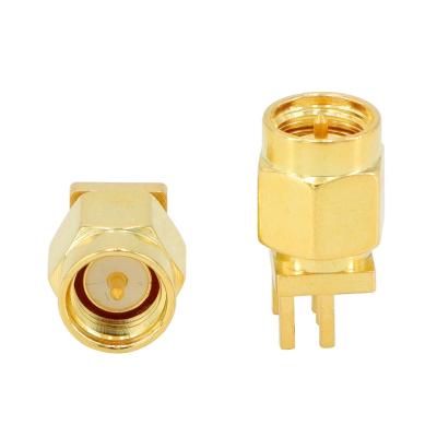 China RF SMA Male PCB Board Mount Connector Coaxial Straight RF AdapterVertical Solder Through Hole Goldplated for sale