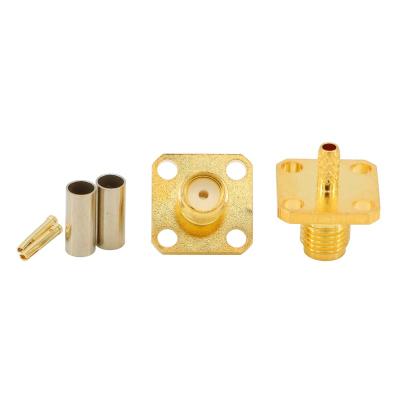 China RF Crimp SMA Connectors SMA Female 4 Holes Flange Crimp Solder Attachment Connector Kit For RG174 RG316 RG178 Coaxial Cable for sale