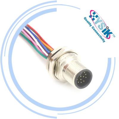 China Industrial automation and process control front tied 12pin panel mount male waterproof m12 connector with solder wire for sale