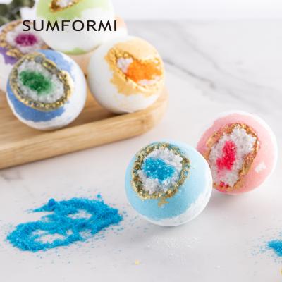 China Wholesale Handmade Luxury Natural Geode Bubble Bubble Gold Kids Private Label Sumformi Bath Bomb Gift Set Crystal Bath Fizzies for sale