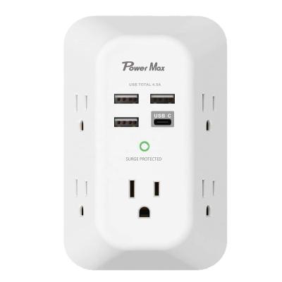 China 5 Outlet USB Wall Charger Surge Protector 5 Wide Spaced Multi Outlet Wall Socket Supplement Outlet Wall Adapter with USB-C for sale