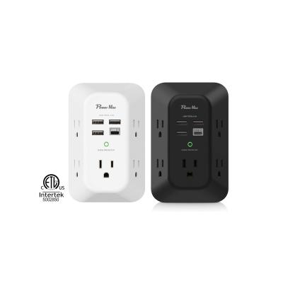 China 5 Outlet 5 Outlet Wall Plug Supplement Socket Outlet Wide Spaced Multi Adapter with USB-C for sale