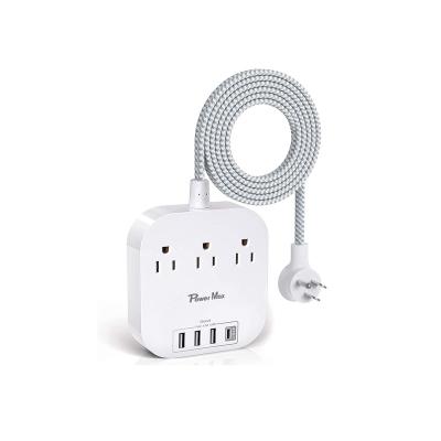 China Residential / Multi-Purpose Power 3-Outlet Desktop Strip with 4 USB Outlet Ports for sale