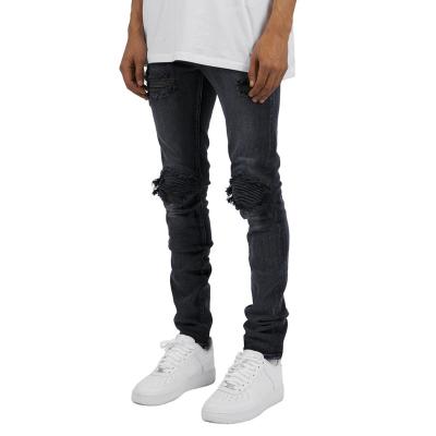 China Custom high quality QUICK DRY streetwear men's OEM logo slim denim pencil ripped skinny jeans for sale