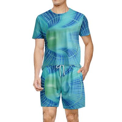 China Summer breathable short sleeve T-shirt printed two-piece short sweatsuit drawstring shorts sets for men for sale