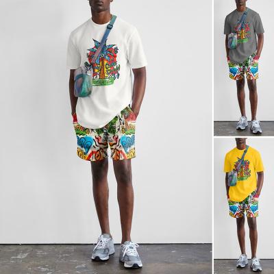 China New Arrival Cartoon&Hip Hop Pattern Men's Breathable Short Sleeve Tracksuit Casual T-Shirt And Shorts Men's Two Piece Set for sale