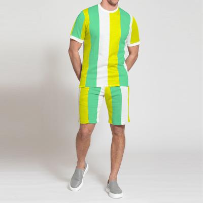 China Custom Made Breathable Colorful Men's Short Sweatsuit Two Piece Vertical Stripes Short Sleeve Shorts Sets for sale