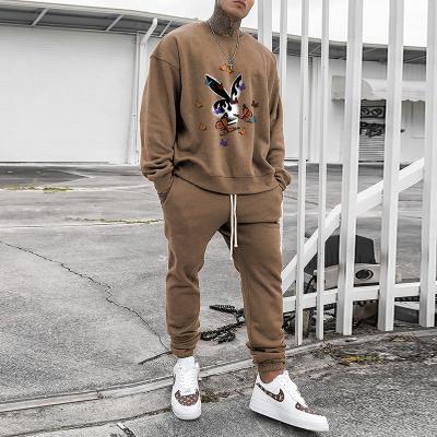 China Wholesale Custom Rabbit Pattern O Neck Men's Two Piece Set Men's Long Sleeve Breathable Tracksuit for sale