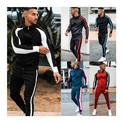 China Breathable Two Piece Set Mens Hoodies Wholesale Zipper Autumn&Winter Striped Tracksuit for sale