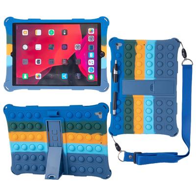 China Light Armour Silicone Case Pop It Fidget Tablet Covers For iPad 10.2 inch/10.5 inch With Pencil Holder and Shoulder Strap for sale