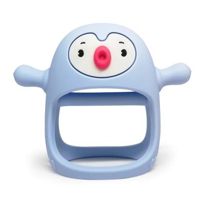 China 100%food grade silicone Teether Penguin Buddy Never Drop Silicone Baby Teether for infants 0-6month hand pacifier for nursing babies for sale