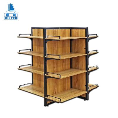 China WANSHUN Store Adjustable Metal Bread Shelf Makeup Display Wooden Display Rack for sale