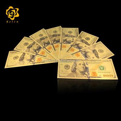 China Europe 24k Gold Foil Banknote Fake USD 100 Bill Collectible Bank Notes for sale