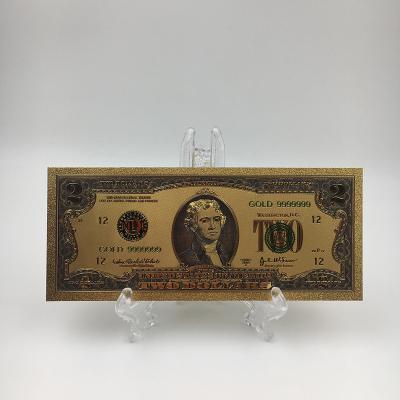 China Europe American 2 Dollar 24k 999.9 USD Gold Banknote Fake US Money Collectible Dollar Bills for sale