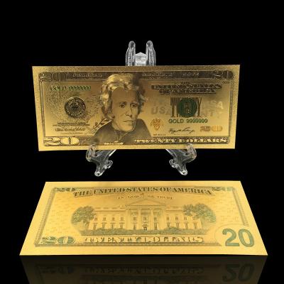 China Europe America Souvenir Money 20 USD Gold Plated Banknote For Holiday Decoration And Gifts for sale