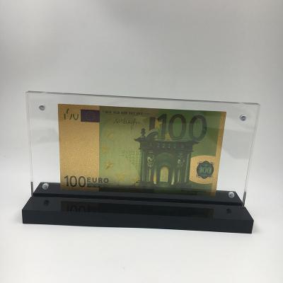 China Europe PET Material Euro 100 Banknote Money Dipped in 24K Gold for Wedding Gifts with Nice Acrylic Frame for sale