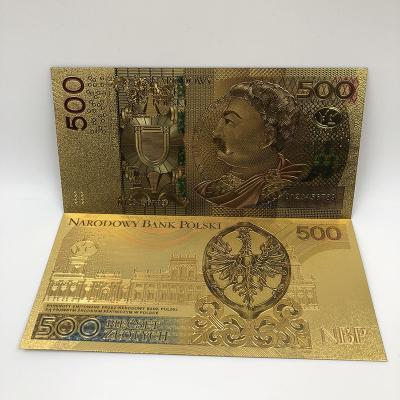 China COLORFUL Europe 2017 Poland 24K Gold Plated 500 PLN Banknote For Bank Souvenir Gifts for sale