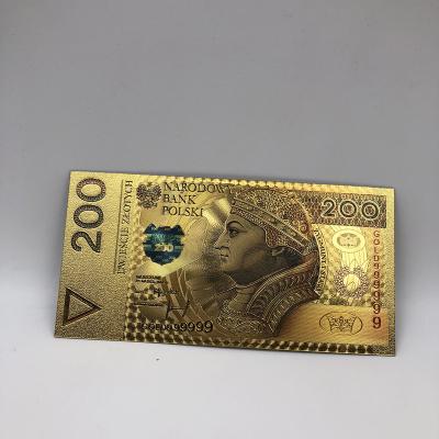 China Precious Europe Poland souvenir gifts crafts 24K gold foil banknote 200 PLN for sale