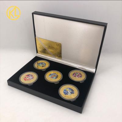 China 5pcs Japan Saint Seiya Gold Plated Coins Collectibles With Box Japanese Challenge Coin Original Anime Coins Gift Set for sale