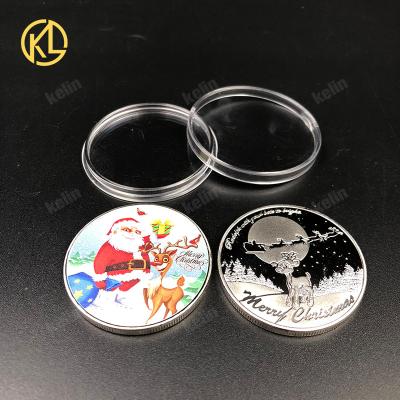 China Merry Christmas Santa Claus From Europe KL And Deer Metal Silver Plated Challenge Coin For Happy New Year Value Festival Gift for sale