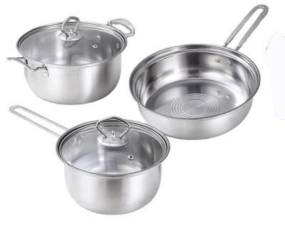 China Cheaper Size Sustainable Wholesale Quality Stainless Steel Cooking Pots And Pans Cookware Set With Glass Lid for sale