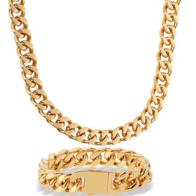 China High Quality Hiphop Hip Hop Jewelry Spring Clasp Around Polished Miami Cuban Link Necklace For Men And Women for sale