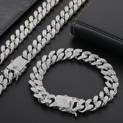 China Hiphop Iced Out Hip Hop Jewelry Two Rows CZ Diamond 12MM Miami Cuban Link Necklace Restrictor Chain for sale