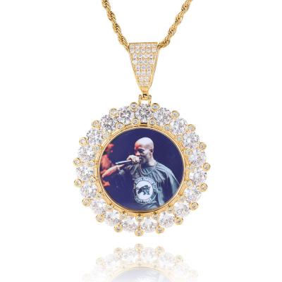 China Hiphop Large Round Diamond Hip Hop Jewelry Iced Out Pendant Necklace Custom Picture Photo DIY Pendant for sale