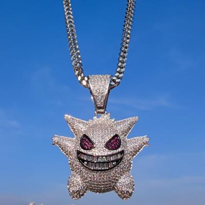 China Full Iced Out Hiphop Hiphop Jewelry Pave Ghost Cartoon Cubic Zircon Pendant Chain With Pendant for sale