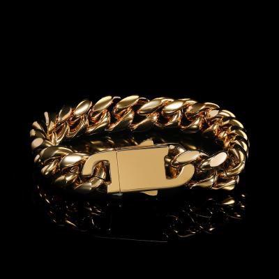 China High Hip Hop Spring Clasp Plain Miami Cuban Link Bangle Polished Chain Bracelet Dropshipping Dropshipping for sale