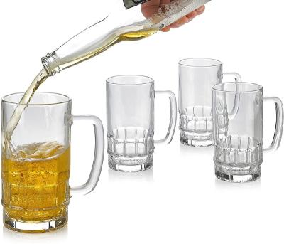 China 14 Ounce 4 Pack Tall Disposable Heavy Beer Glasses With Handle, Classic Beer Mug Glass Set for sale