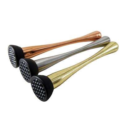 China Disposable Professional Stainless Steel Copper Ice Gold Muddler 9 Inch Cocktail Messy Person With Fluted Spike Nylon Head For Bartender for sale