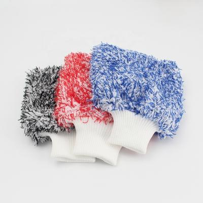 China Car Color Microfiber Wash Cleaning Hair Long Thickened Double Sided Car Wash Gloves For Car Cleaning Gloves for sale