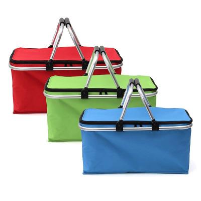 China Wholesale Cheap Viable Portable 600d Oxford Picnic Basket Cooler Foldable Insulated Waterproof Bag With Aluminum Red Blue Green for sale