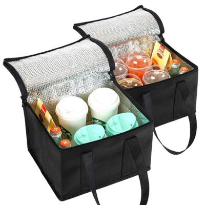 China Soft Portable Insulated Tote Bag Coffee Drinks Cooler Lunch Food Handle Waterproof Delivery Tote Carrier Bag, Hot and Cold (2 Packs, Black) for sale