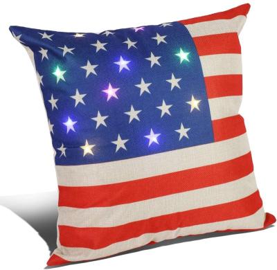 China Cotton United States Of America USA Flag Canvas/Pillow Cover Decorations, Decorative LED Light Up Tile Cover Decor Pillow Case for sale