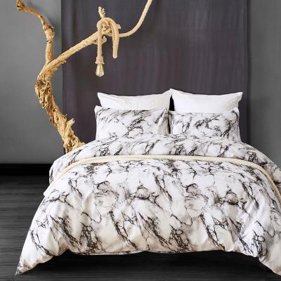 China INSTRUCTIONS 100% Polyester Microfiber Fashionable White Marble Pattern Brushed Duvet Cover Set for sale