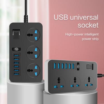 China Black Flame Retardant Material Security Door PC Power Supplies High Power Strip With 6 Usb Ports 3 Universal Jacks for sale