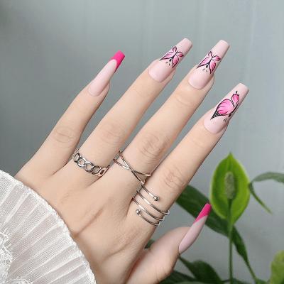 China Design Style French Press On Nail Black Butterfly Design False Nail Tips Artificial Nails Supplies for sale