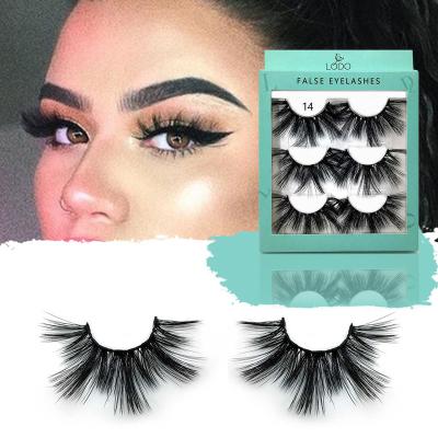 China Wholesale Natural Soft Eyelash False Eyelashes 3 Pairs Full Strip Mink Lashes 100% Handmade Natural Fluffy Eyelashes 3d Highlights for sale