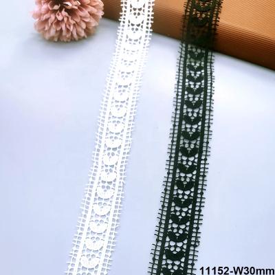 China Sustainable Stock Sale White Black Fancy Symmetric Pattern Embroidery Fabric Lace Trims L10 For Dress for sale